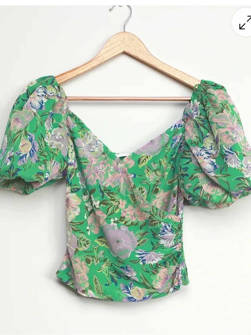 ASTR Summer Magic Green Floral Print Puff Sleeve Wrap Top